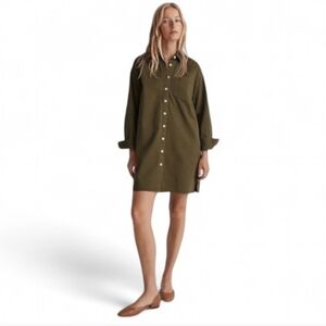 MADEWELL Utility Button Front Shirtdress Loden Olive Green Long sleeve Dress XS
